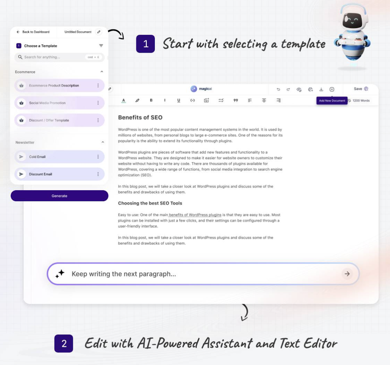 Generate, edit, export.